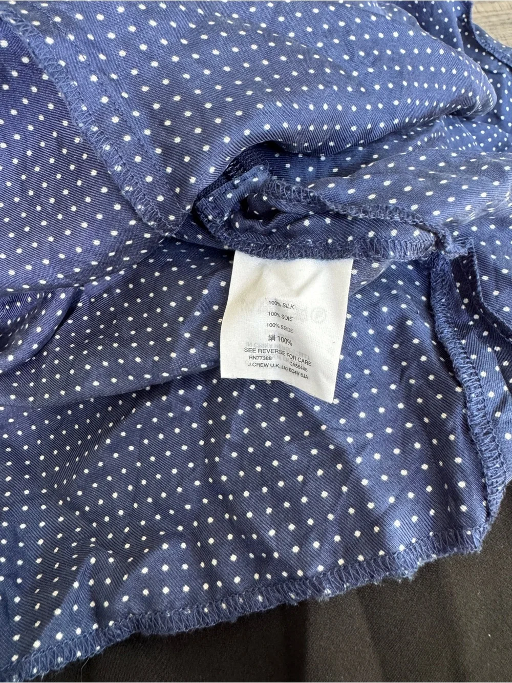 J. Crew Blue Polka Dot Tie-Shoulder Camisole 100% Silk